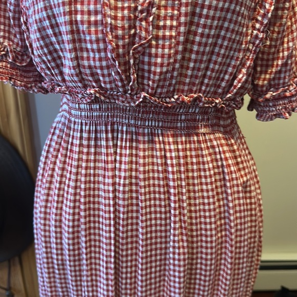 Max Studio Red Gingham Tiered Dress with Puff Sleeves - Picture 6 of 14